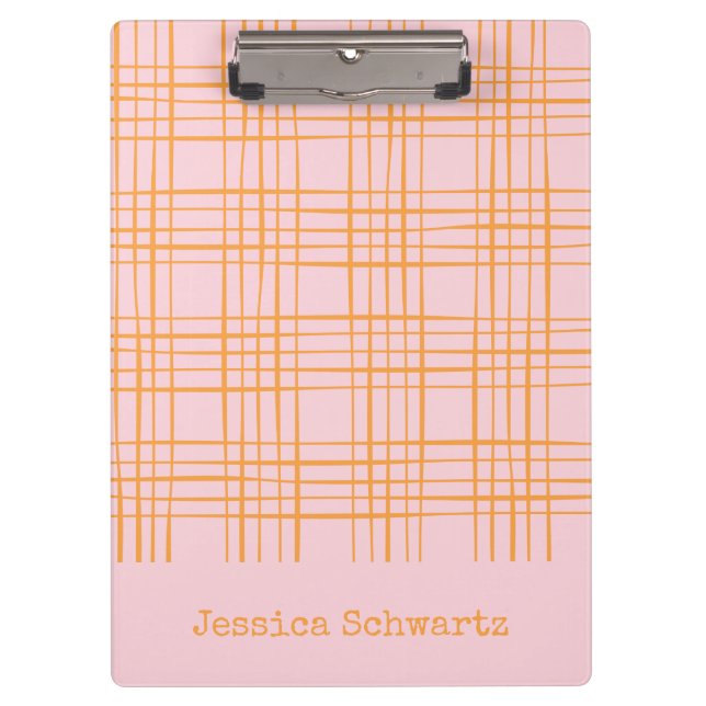 Cute Grid Lines Pattern Pastel Pink Personalized C Clipboard (Front)