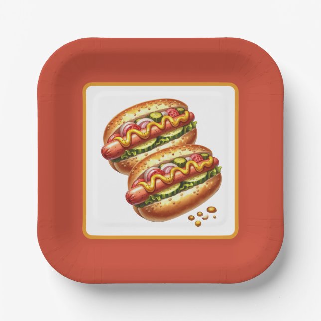 Cute grilled hotdog party paper plate (Front)