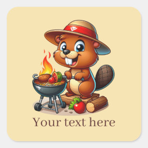 Cute grilling beaver add text square sticker