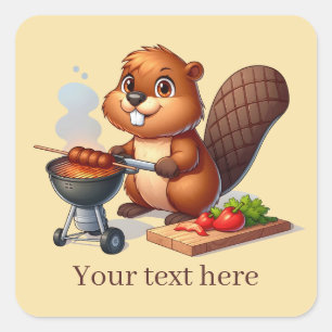 Cute grilling beaver add text  square sticker