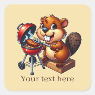 Cute grilling beaver add text  square sticker