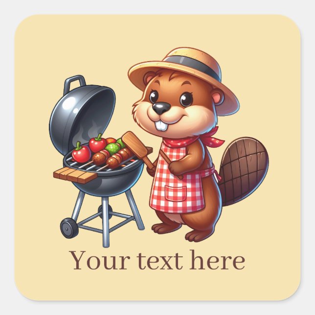 Cute grilling beaver add text Square Sticker (Front)