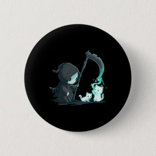 Cute Grim Reaper Skeleton With Cat Ghost Kawaii Pa 2 Inch Round Button