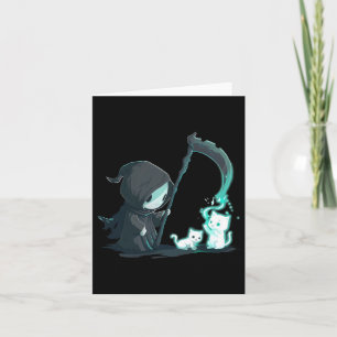 Cute Grim Reaper Skeleton With Cat Ghost Kawaii Pa Card