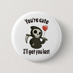 Cute Grim Reaper with romantic heart 2 Inch Round Button