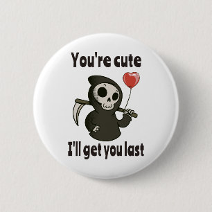 Cute Grim Reaper with romantic heart 2 Inch Round Button
