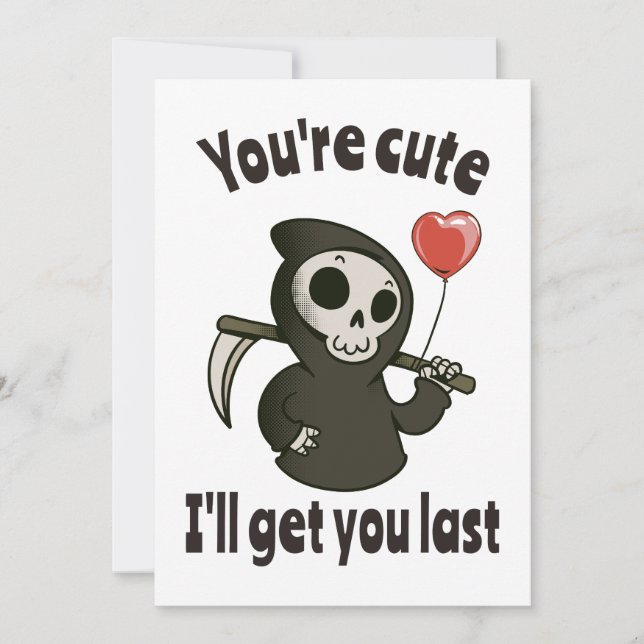 Cute Grim Reaper with romantic heart Holiday Card (Front)