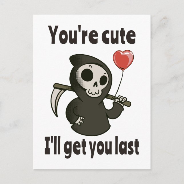 Cute Grim Reaper with romantic heart Postcard (Front)