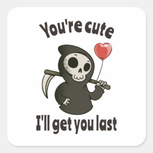 Cute Grim Reaper with romantic heart Square Sticker