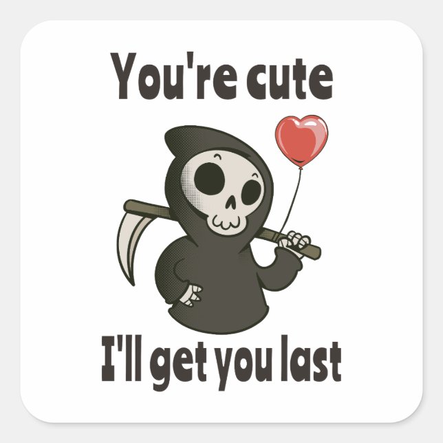 Cute Grim Reaper with romantic heart Square Sticker (Front)