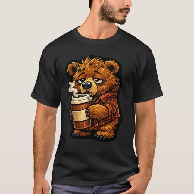 Cute Grizzly Bear Coffee Lover Funny Coffee Design T-Shirt (Front)