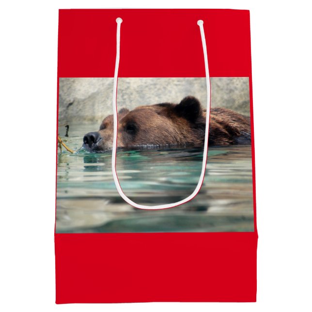 Cute Grizzly Bear in Water Medium Gift Bag (Back)