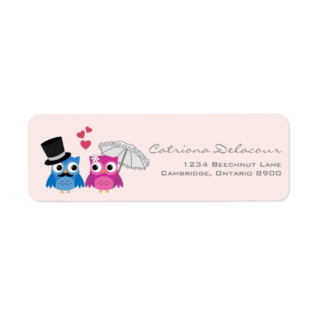 CUTE GROOM AND BRIDE OWLS WEDDING ADDRESS LABELS (Front)