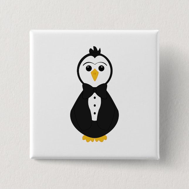 Cute Groom Penguin 2 Inch Square Button (Front)
