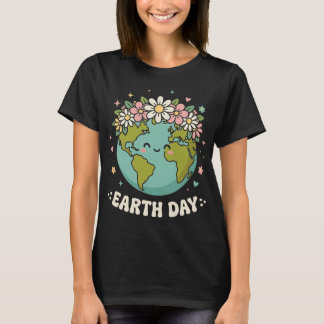 Cute Groovy Earth Floral Planet Happy Earth Day T-Shirt