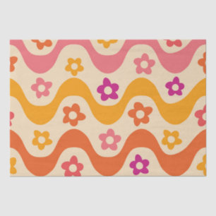 Cute Groovy flowers pattern on retro waves  Tissue Paper