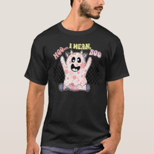 Cute Groovy Ghost Cow Moo I Mean Boo Pumpkin Moon T-Shirt
