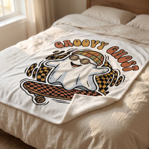 Cute Groovy Ghost Halloween Sherpa Fleece Blanket