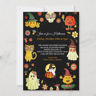 Cute Groovy Halloween Party Invitation