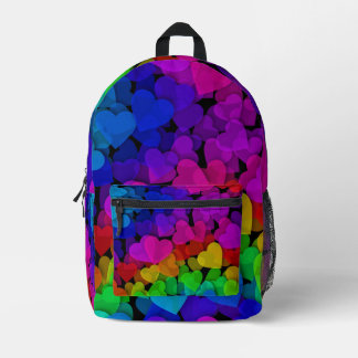 Cute Groovy Hearts Rainbow Printed Backpack