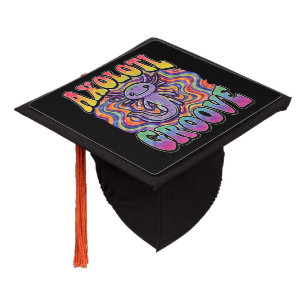 Cute Groovy Hippie Axolotl Retro 70s Rainbow Art Graduation Cap Topper