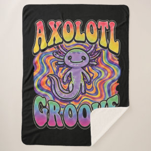Cute Groovy Hippie Axolotl Retro 70s Rainbow Art Sherpa Blanket