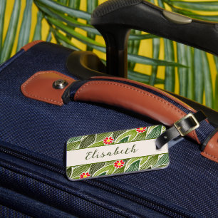  Cute Groovy Hippie Red Green Daisy Floral Pattern Luggage Tag