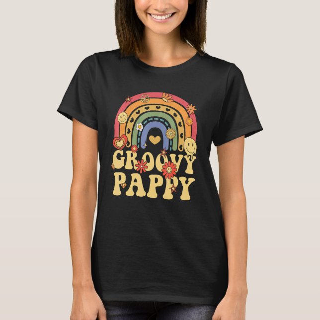 Cute Groovy Pappy  Retro Groovy Rainbow T-Shirt (Front)