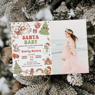 Cute Groovy Santa Christmas Baby Shower Photo Invitation