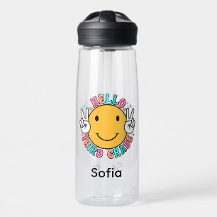 Cute Groovy Smiley Face Hello Third Grade Back To  Water Bottle