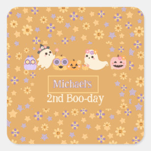 Cute Groovy Spooky Ghost Halloween Birthday Square Sticker