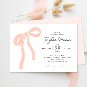 Cute Gros Bow Invitation Baby shower fille rose
