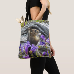 Cute Ground Squirrel and Wildflowers Nature Photo Tote Bag