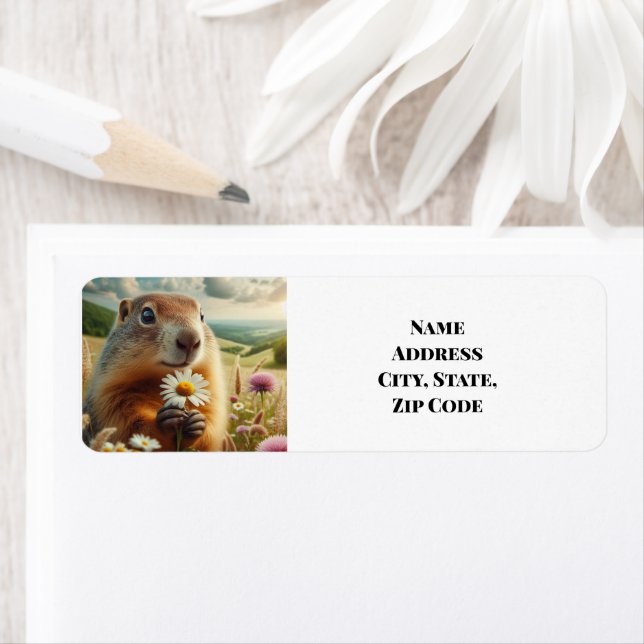 Cute Groundhog and Daisy Return Address Label (Insitu)
