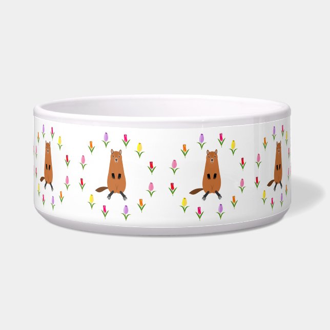 Cute Groundhog and Tulip Flowers (Front)