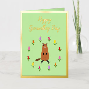 Cute Groundhog and Tulip Flowers Custom Foil Greeting Card
