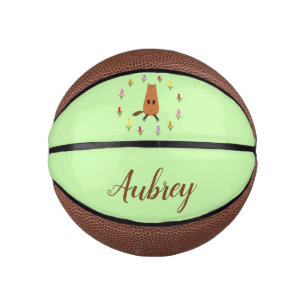 Cute Groundhog and Tulip Flowers Custom Name Mini Basketball