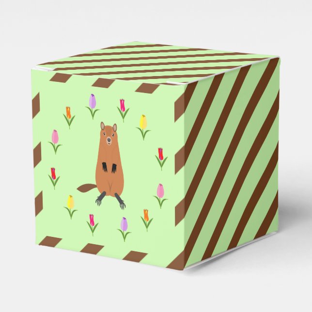 Cute Groundhog and Tulip Flowers Favor Box (Front Side)