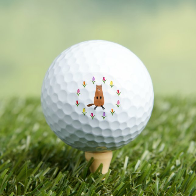 Cute Groundhog and Tulip Flowers Golf Balls (Insitu Tee)