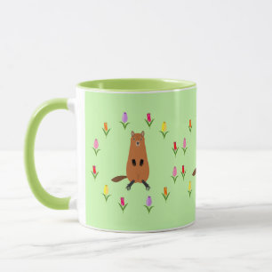 Cute Groundhog and Tulip Flowers Mug