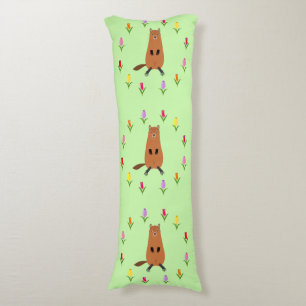 Cute Groundhog and Tulip Flowers Patterned Body Pillow