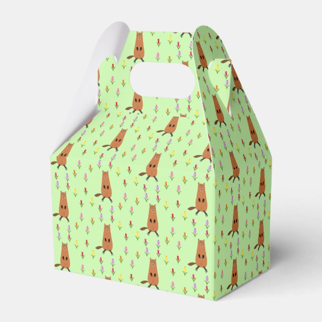 Cute Groundhog and Tulip Flowers Patterned Favor Box (Front Side)