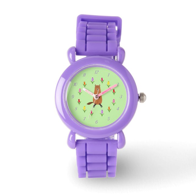 Cute Groundhog and Tulip Flowers Watch (Front)