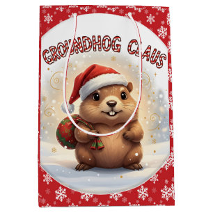 Cute Groundhog Claus Funny Groundhog Christmas Medium Gift Bag