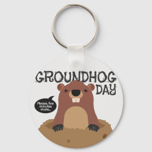 Cute groundhog day cartoon illustration keychain