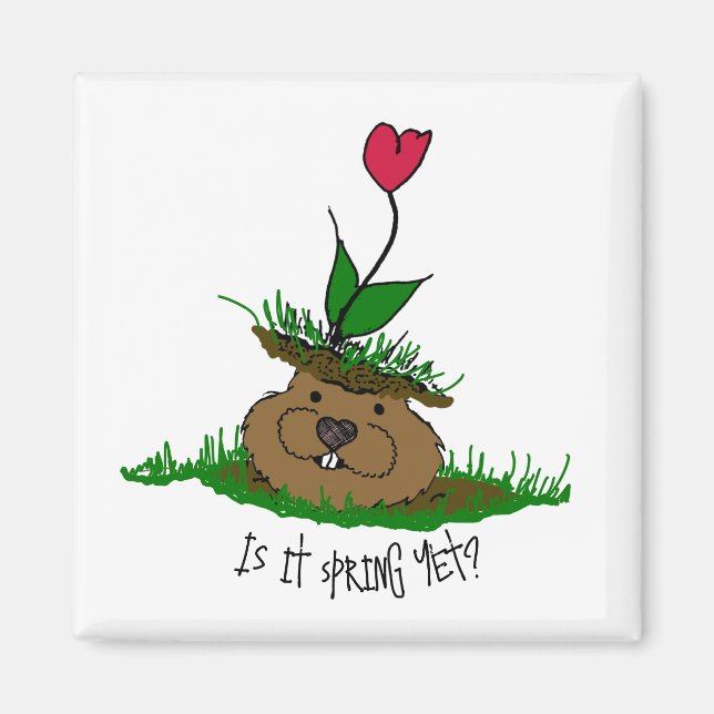 Cute Groundhog Looking for Spring Magnet (Front)