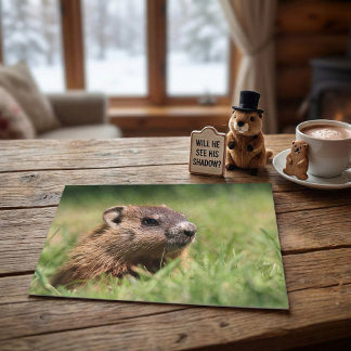 Cute Groundhog Peeking Green Grass Photo Postcard