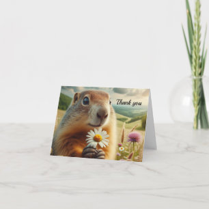 Cute Groundhog with a Daisy Folded Thank You Card