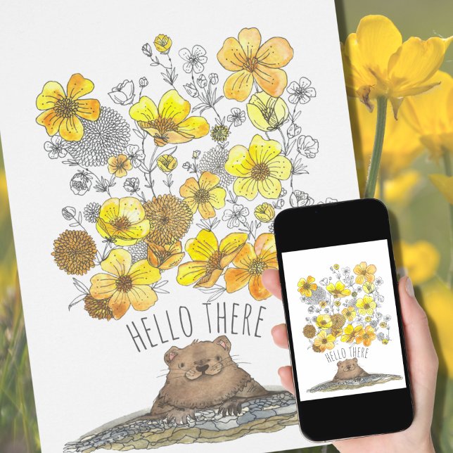 Cute Groundhog Yellow Flowers Spring Hello (Creator Uploaded)