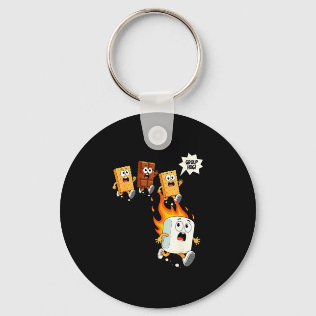 Cute group hug marshmallow campfire smores camping keychain (Front)